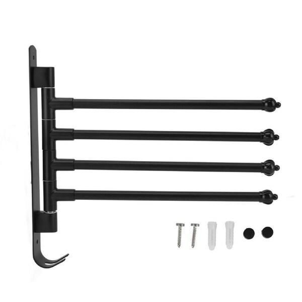 Stainless Steel Swivel Towel Hanger Holder Black Rotating Movable Towel Bar for Bathroom Wardrobe Kitchen4 Arms