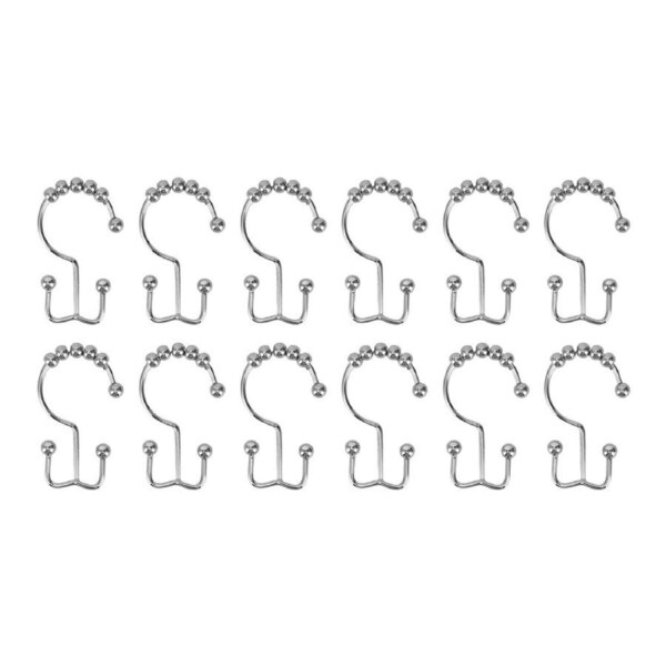 Shower Hooks Stainless Steel Shower Curtain Hooks 12PCS Anticorrosion Double Hook Plating Polishing Shower Curtain Rings