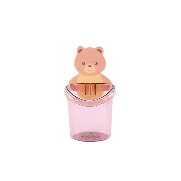 Bear Toothbrush Storage Cup Holder Wall Mounted Comb Storage Rack Bathroom Storage BoxPink