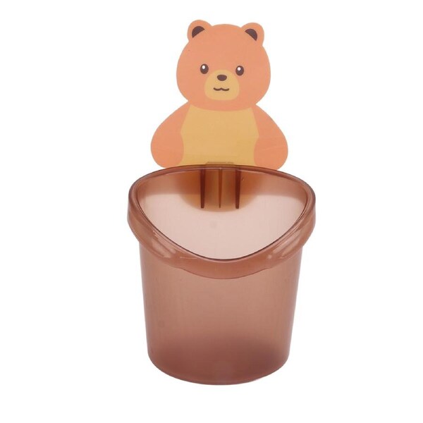 Bear Toothbrush Storage Cup Holder Wall Mounted Comb Storage Rack Bathroom Storage BoxCoffee Color