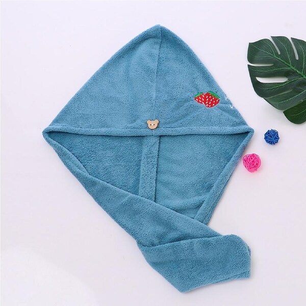 Coral Fleece Hair Drying Towel Cartoon Hair Towel Wrap Bathroom Hair Drying Hat for HouseholdBlue