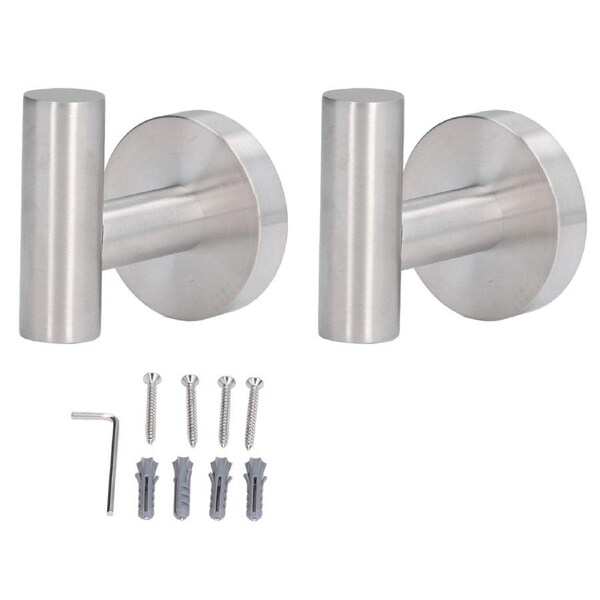 2Pcs Brushed Stainless Steel Bathroom Towel Robe Hook Round Wall Holder Hooks Hanger for Clothing Towel