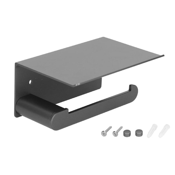 Toilet Paper Holder Stainless Steel Wall Mounted Toilet Paper Roll Holder with Shelf Matte Black for Bathroom