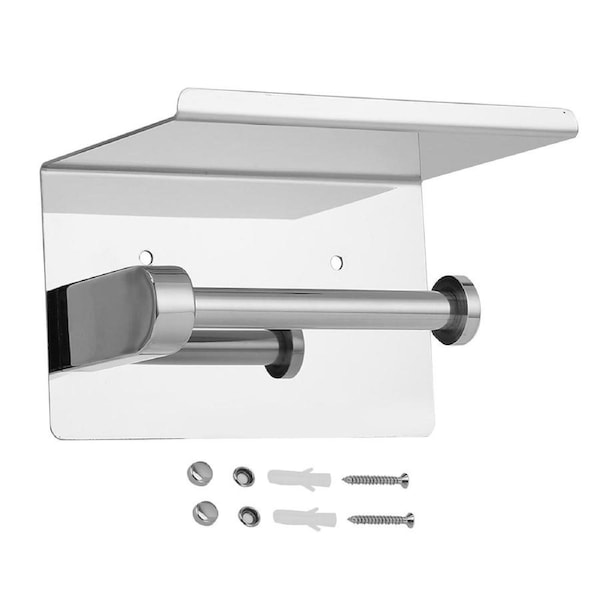 Tissue Holder 304 Stainless Steel Wall Mounted Tissue Box Shelf Cell Phone Storage Rack