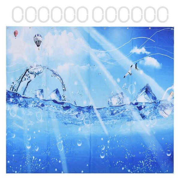 Shower Curtain Polyester Fiber Waterproof Colorful Printing with 12pcs Hook for Home Bathroom150x180cm