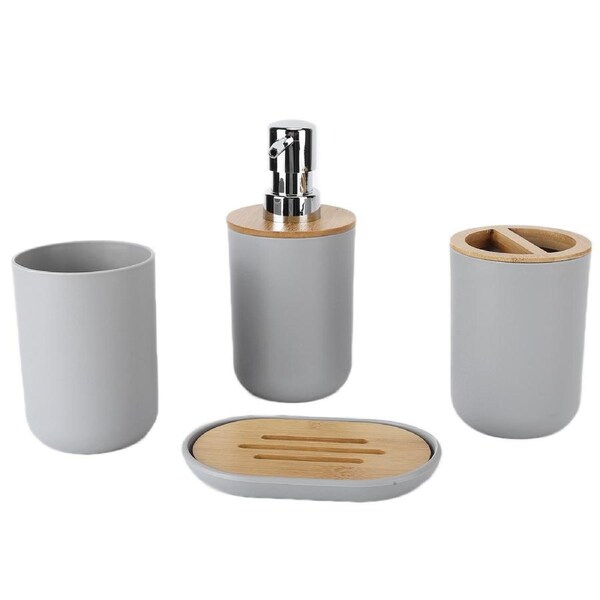 4Pcs Bathroom Accessory Set Bamboo Waterproof Durable Gift Toothbrush Cup for Home HotelGrey