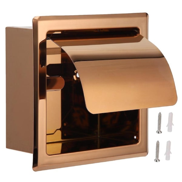 Embedded Style Toilet Paper Holder Stainless Steel Paper Towel Holder Toilet Tissue Rack for Hotel Bathroom Rose Gold