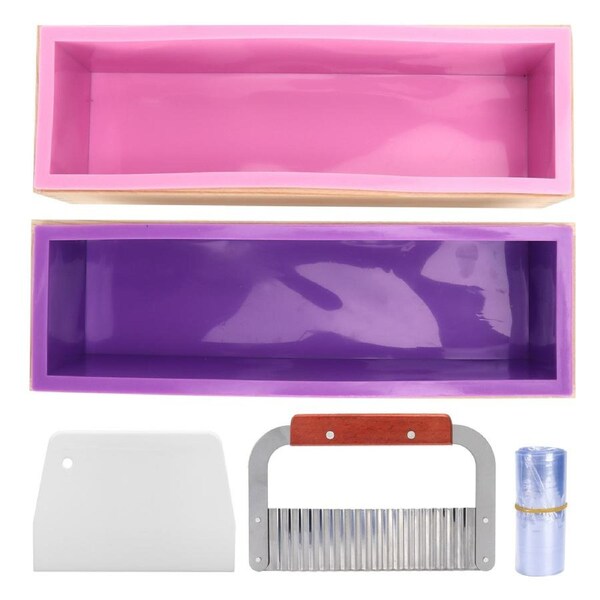 1200ml DIY Soap Mold Set with Plastic Cutter Wavy Cutter Rectangular Silicone Mold