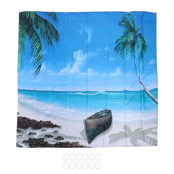 Shower Curtain Set with Hanging Rings NoPunching Bath Curtain Bathroom Accessory(150x180cm )