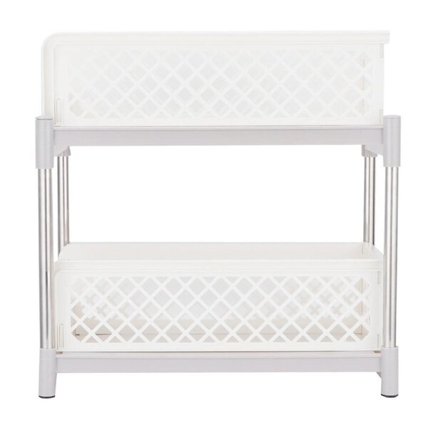 2-Layer Bathroom Sliding Basket Storage Cabinet Organizer with Pull Out Drawers White