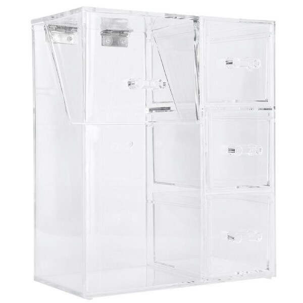 Desktop Cosmetics Storage Box Organizer Container 1 Makeup Brush Cylinder and 3 Drawers