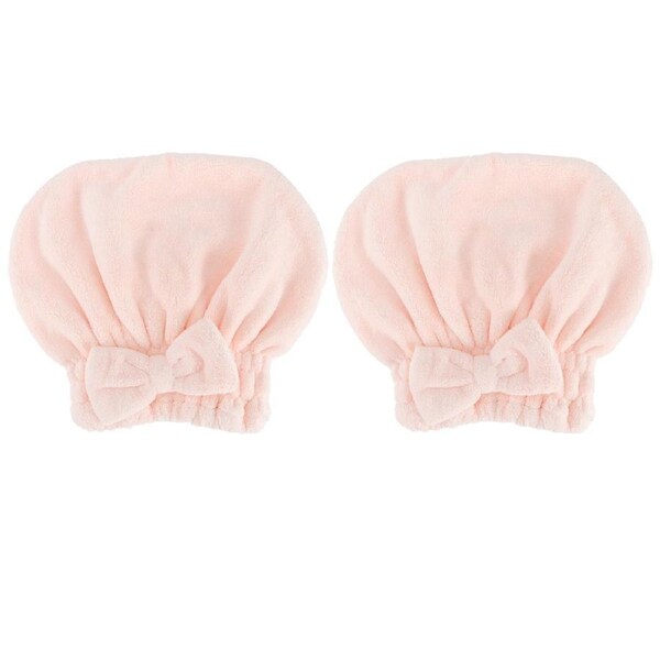 2PCS Coral Fleece Hair Drying Towels Absorbent Rapid Drying Thickening Hair Wrap HatPink
