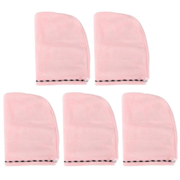 5Pcs Hair Drying Hat Cap Turban Absorbent Towel Wrap Bathing Supplies for Home TravelingPink