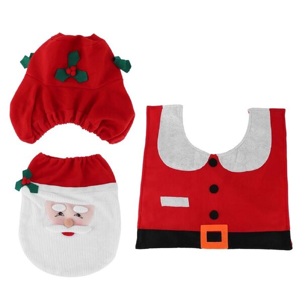 Christmas Toilet Seats Cover Bathroom Mat Decor Toilet Cover Rug Set Home Decoration