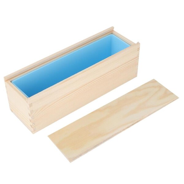 DIY Rose Pattern HandMade Bread Soap Mould Silicone Liner Mold Cake Making Wooden Box(Sky Blue Silicone Box Wood Box )