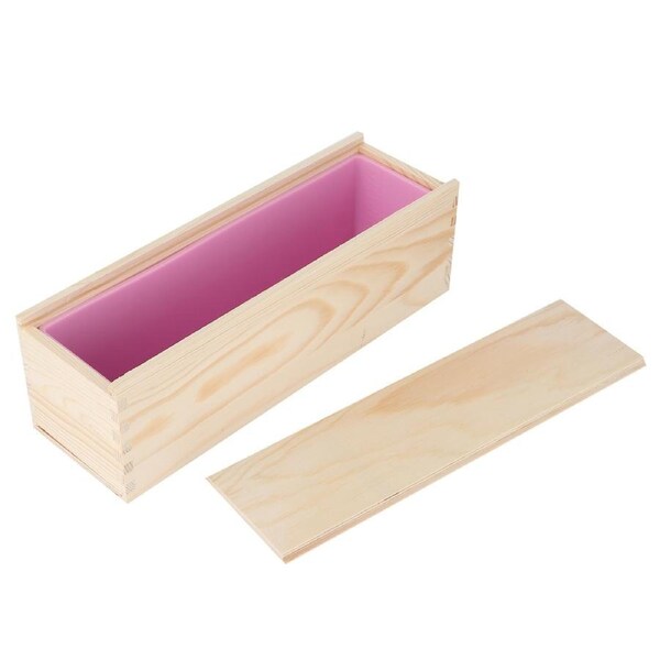 DIY Rose Pattern HandMade Bread Soap Mould Silicone Liner Mold Cake Making Wooden Box(Pink Silicone Box Wood Box )