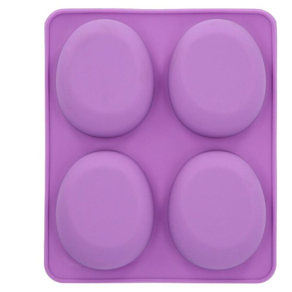 4Grids Oval Silicone HandMade Soap Candle Mold DIY Cake Chocolate Baking Mould Tray Purple