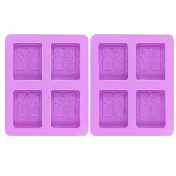 2Pcs Purple 4-Grids Square Organic Silicone Soap Mould DIY Cake Chocolate Baking Mold Tray