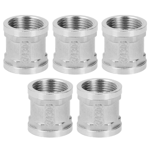 5Pcs 3/4 Female Thread x 3/4 Female Thread Stainless Steel Threaded Pipe Fitting for Plumbing Gas