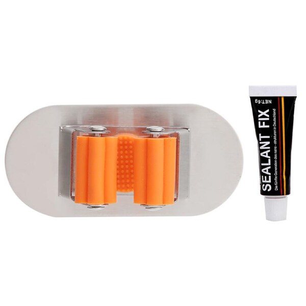 Stainless Steel Mop Broom Holder Organizer Self Adhesive Wall Mounted Mop Rack for Garage Kitchen BathroomSemicircle Base