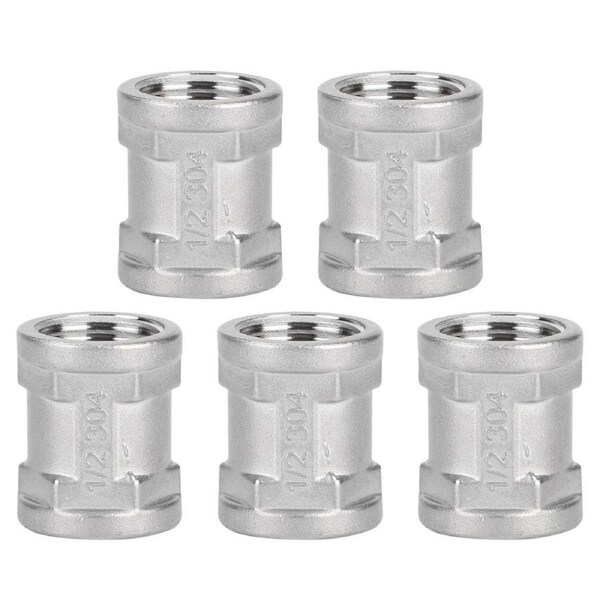 5Pcs Stainless Steel G1/2in to G1/2in Female Thread Threaded Pipe Connector Fittings