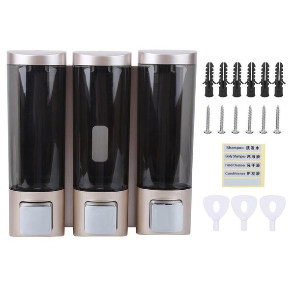 3x 200ml Manual Soap Dispenser WallMounted Three Chamber Shampoo Box Shower Gel Container