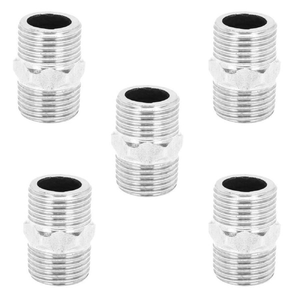 5Pcs 1/2in Stainless Steel Hexagonal Nipple Threaded Pipe Connector Fittings for Water Heating