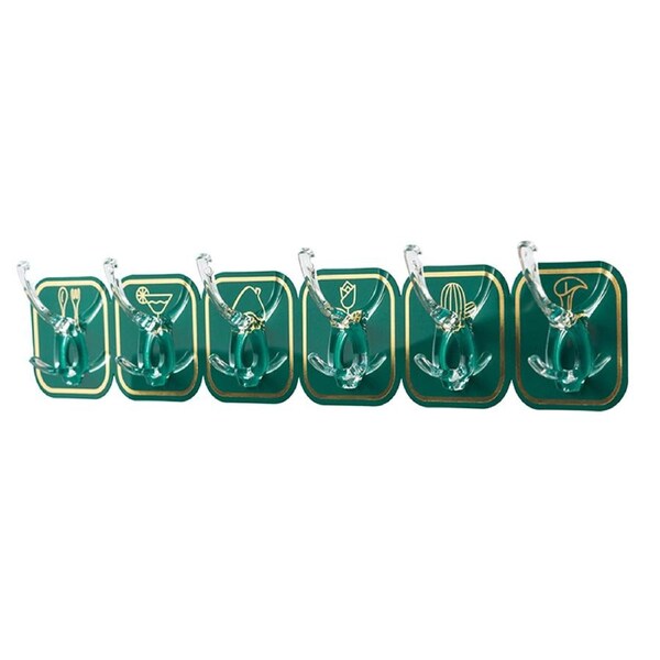 Long Strip Hook Wall Mount Punch Free Traceless Strong Adhesive Plastic for Kitchen Green