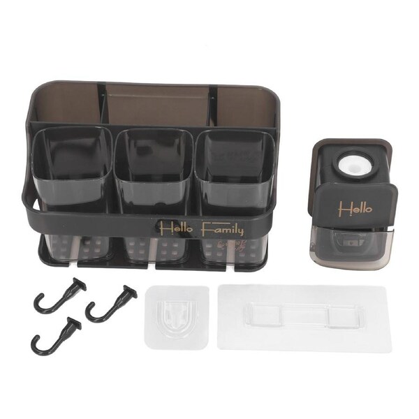 Toothbrush Holder with Toothpaste Dispenser Wall Mounted Traceless Space Saving Waterproof for Bathroom 3 Cups