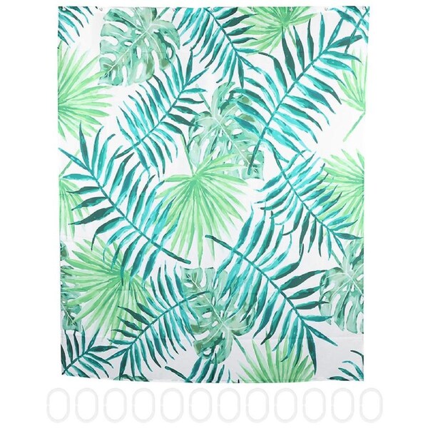 Green Leaves Pattern Waterproof Shower Curtain Polyester Bath Curtain Accessory180x180cm