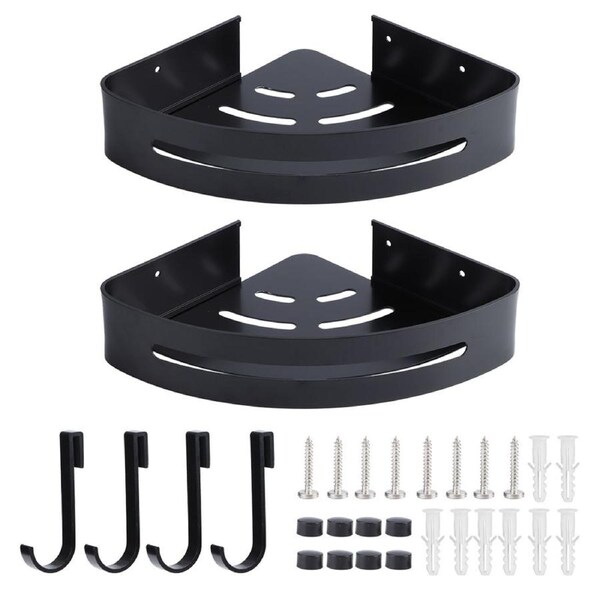 Wall Hanging Space Aluminum Double Layer Storage Rack Corner Shelf for Home Bathroom Black