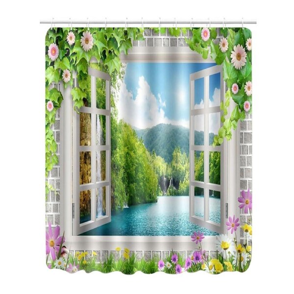 180x180cm Beautiful Print Shower Curtain Polyester Waterproof Bathroom Bath Curtain AccessoryWindow Scenery