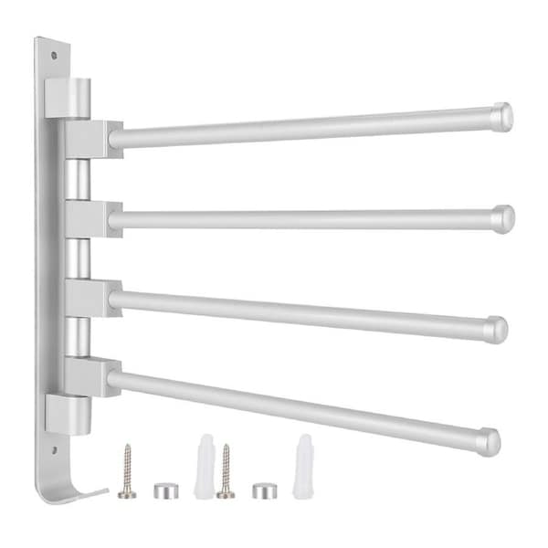 Home Hotel Bathroom Space Aluminum Moveable Multiple Rod Towel Rack Holder Storage Organizer4 Rods with Hook