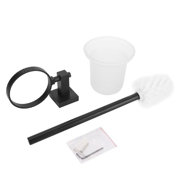Household Black Bathroom Toilet Wall Mounted Long Handle Cleaning Brush with Cup Holder Set