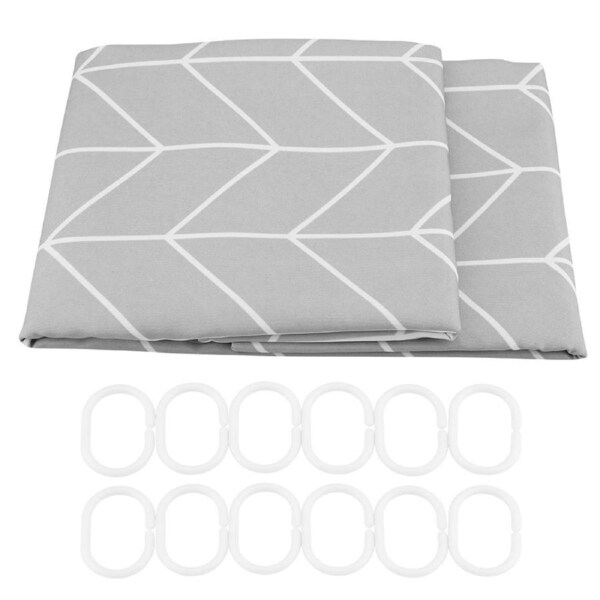 Striped Thicken Shower Bath Curtain Waterproof Bathroom Curtain Hanging Hooks Grey(200*200cm)