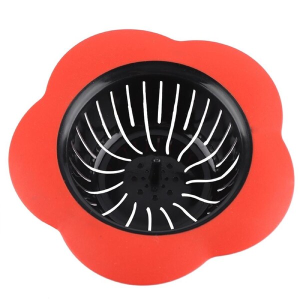 Flower Shaped Plastic Basin Sink Strainer Drain Stopper Kitchen Bathroom Accessories (Red)