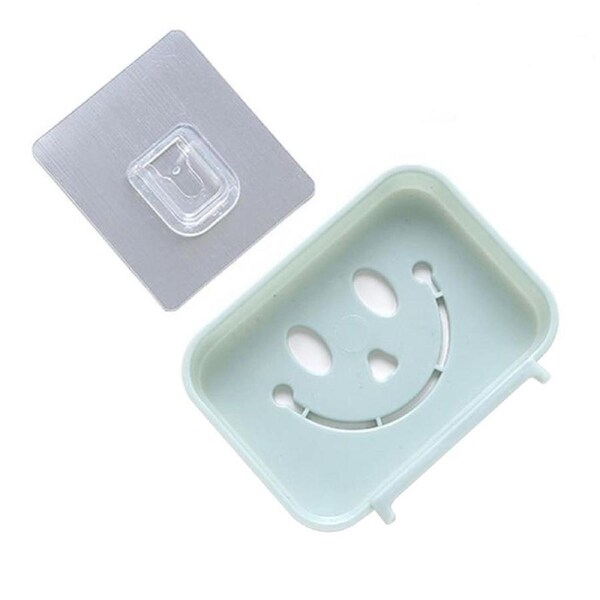 Plastic Soap Dish Holder Rack Adhesive Bathroom Wall Mounted Soap Organizer(Blue)