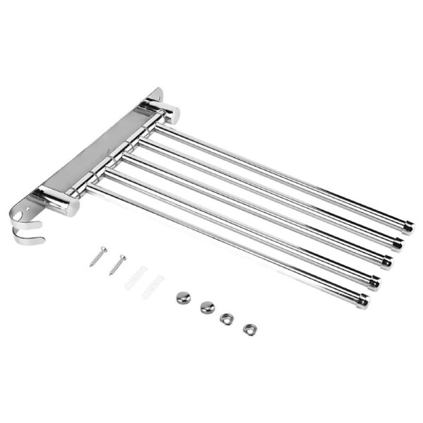 Stainless Steel Wall Mount Rotary Towel Rack Bathroom Towels Rail with Hook(Five Rods)