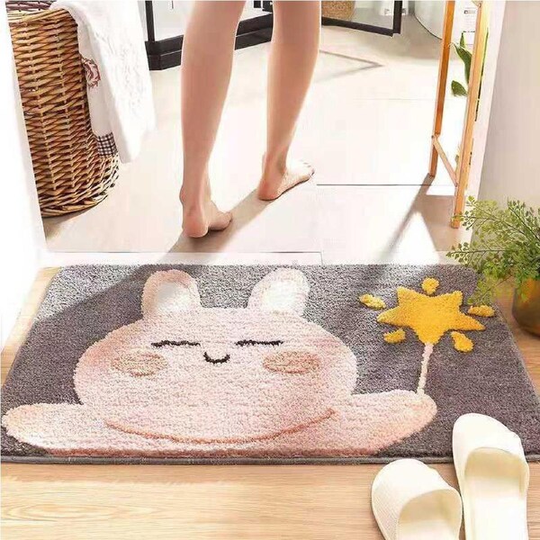 Indoor Door Mat Anti Skid Colorful Front Door Rug 60x40cm Entrance Mat for House DecorationRabbit and Star 40x60cm Thickened