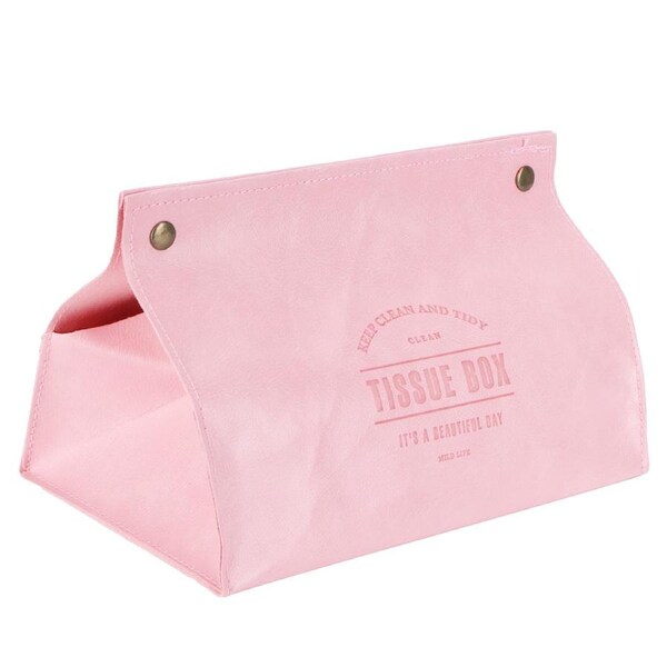 PU Leather Originality Tissue Box Desktop Tissue Organizer for Bedroom Living RoomPink