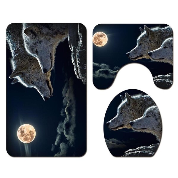 3PCS Night Theme Shower Waterproof Non Slip Bathroom Mat Rug Toilet Lid Cover Set