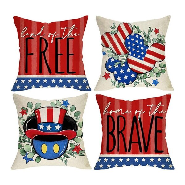 Catzon 4 Pcs USA Throw Pillow Covers 4th of July Patriotic Home Sofa Decor-A