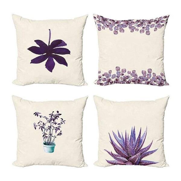 Catzon 4 Pcs Lavender Throw Pillow Covers Linen Summer Cushion Case for Sofa-2