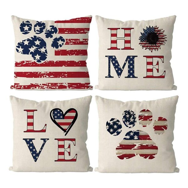 Catzon 4 Pcs USA Throw Pillow Covers 4th of July Patriotic Home Sofa Decor-G