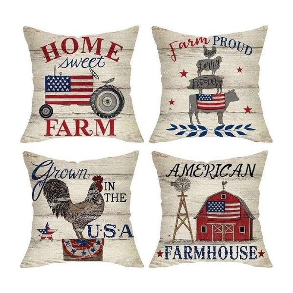 Catzon 4 Pcs USA Throw Pillow Covers 4th of July Patriotic Home Sofa Decor-F