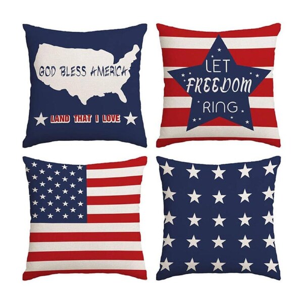 Catzon 4 Pcs USA Throw Pillow Covers 4th of July Patriotic Home Sofa Decor-E