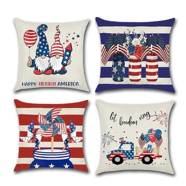 Catzon 4 Pcs USA Throw Pillow Covers 4th of July Patriotic Home Sofa Decor-B