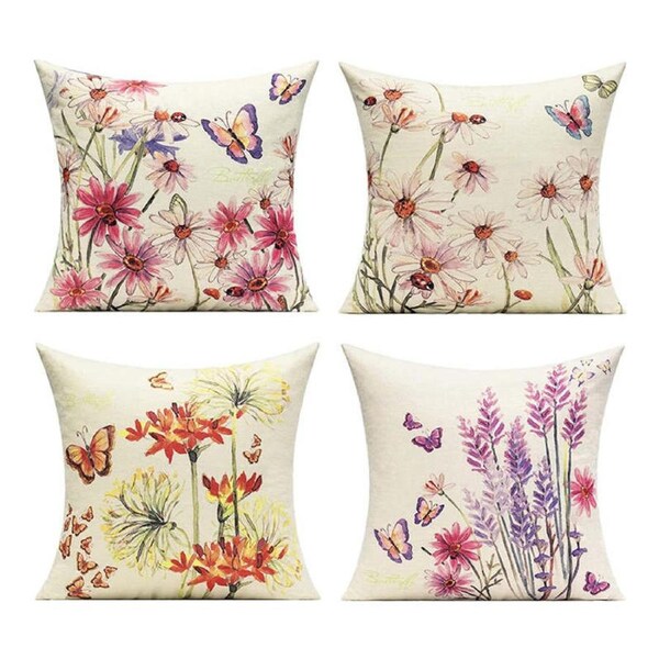 Catzon 4 Pcs Lavender Throw Pillow Covers Linen Summer Cushion Case for Sofa-8