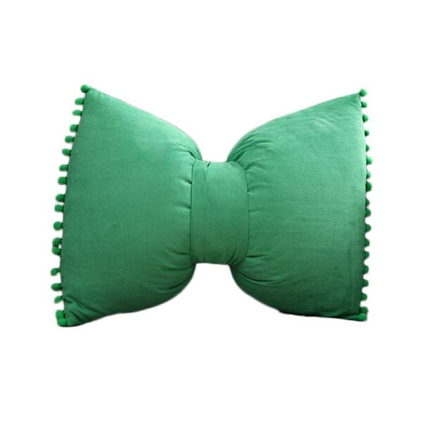 Catzon Bow Throw Pillow Covers with Pom Poms Soft Velvet Boho Decor-Grass Green