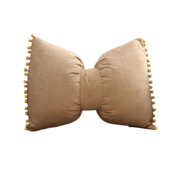 Catzon Bow Throw Pillow Covers with Pom Poms Soft Velvet Boho Decor-Champagne